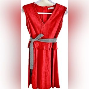 Marella by Max Mara Italian Dress Red Sleeveless Size S V-neck Peplum Linen